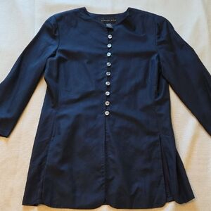 August Silk Button Down Blazer Jacket Navy Blue size 12 / 42